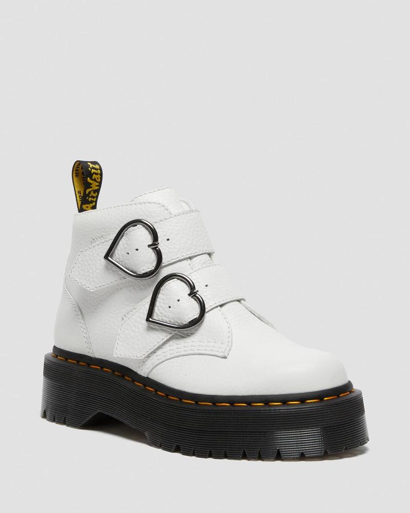 Women\'s Dr Martens Devon Heart Leather Platform Boots White | AU 237PJJ